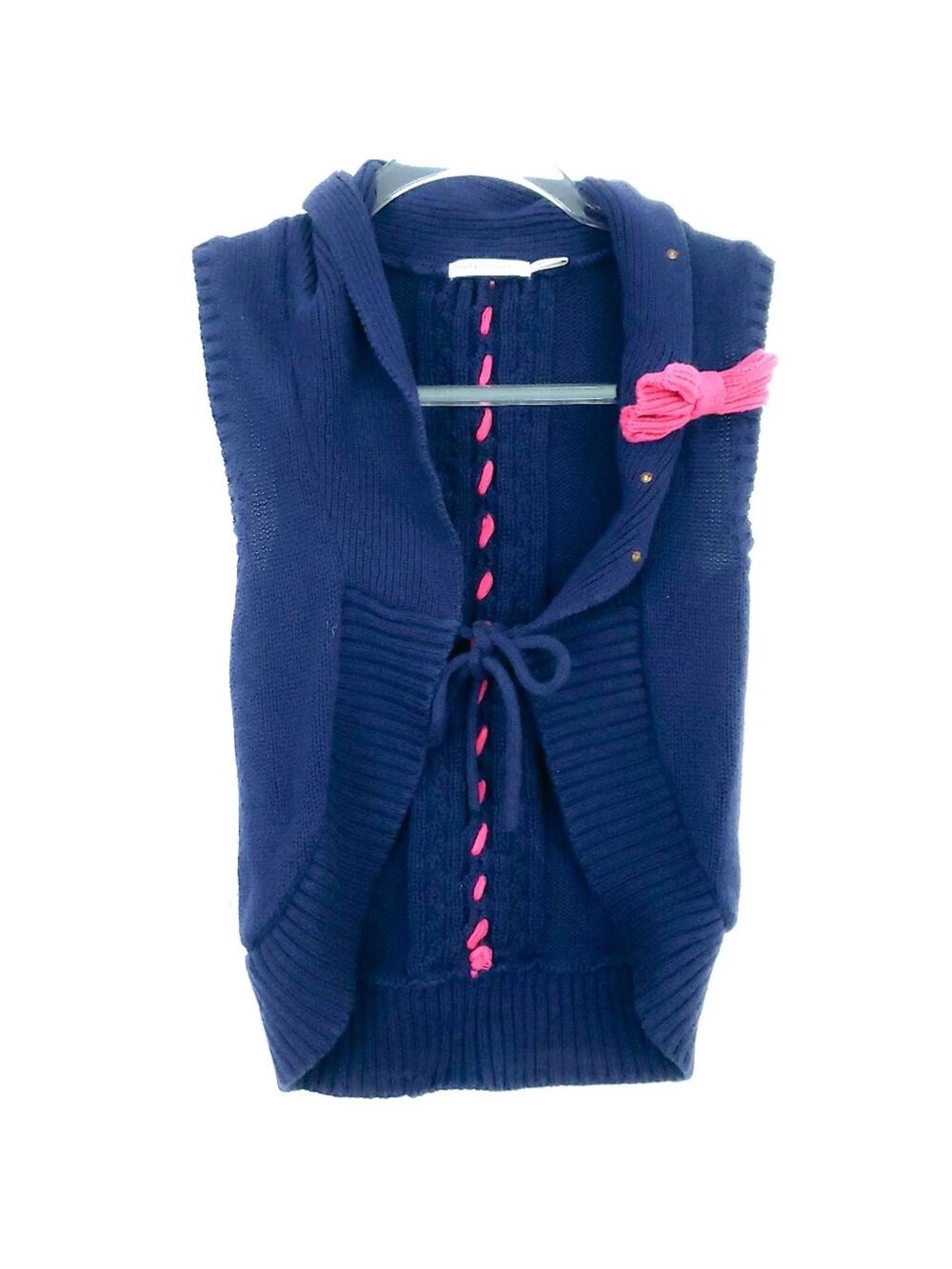 Deux par deux Girls Navy Pink Cardigan Sweater 10